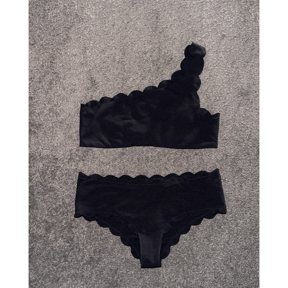 Marysia Swim Black Scalloped One Shoulder Bikini Set Textured Size S/M